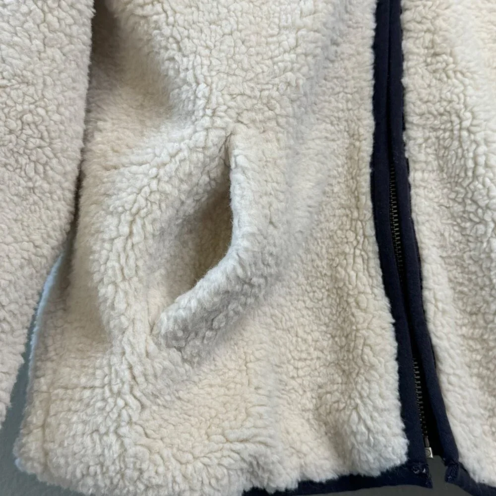 TARTINE ET CHOCOLAT Hooded Sherpa Jacket Boys 6 Cream/Blue Warm Winter Fleece - Picture 6 of 9
